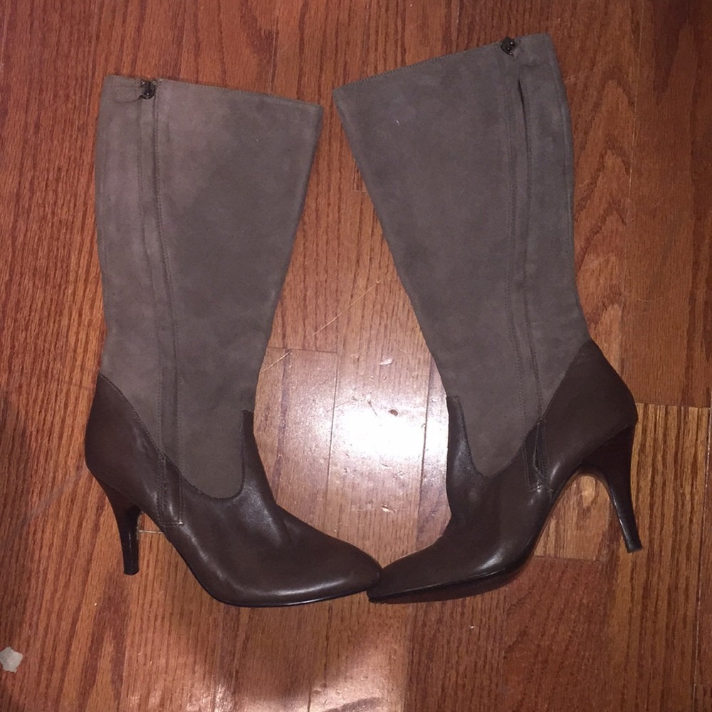 Two Tone brown calf high boots.